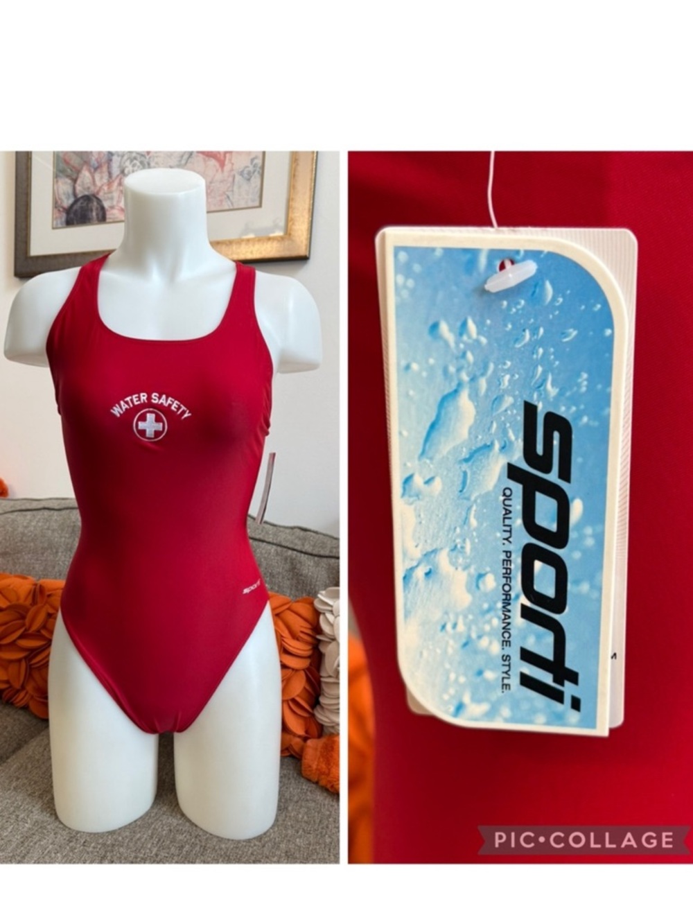 ❣️🆕Sporti Solid Red Wide Strap Swimsuit with Water Safety Embroidered on Front❣️
